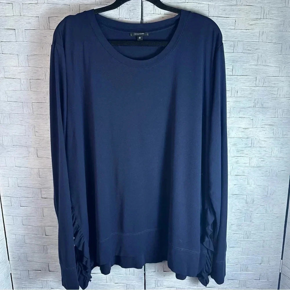 Stella & Dot Ruffle jersey net pull over top ruffles on side, feminine plus size - Picture 1 of 8